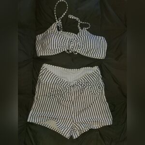 Striped Navy and White Bikini Set